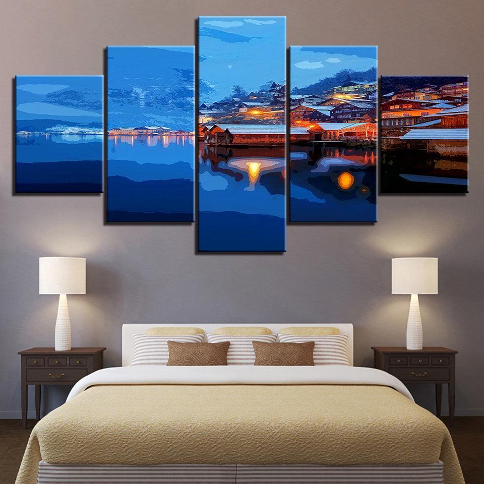 The Cold Loving Sunrise Collection 5 Piece HD Multi Panel Canvas Wall Art Frame-Original Frame