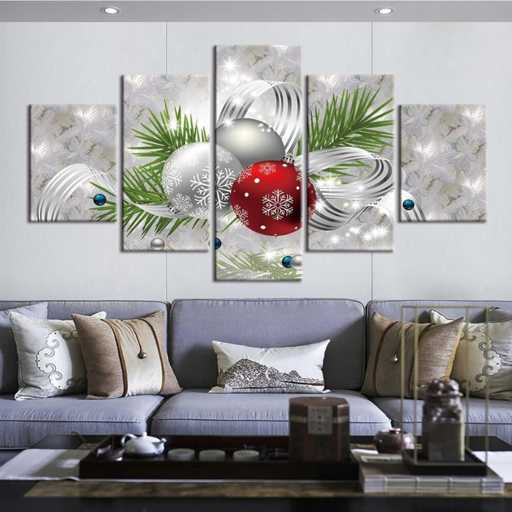 5 Piece Of Christmas Holiday Cheer Large Canvas Wall Art Framed