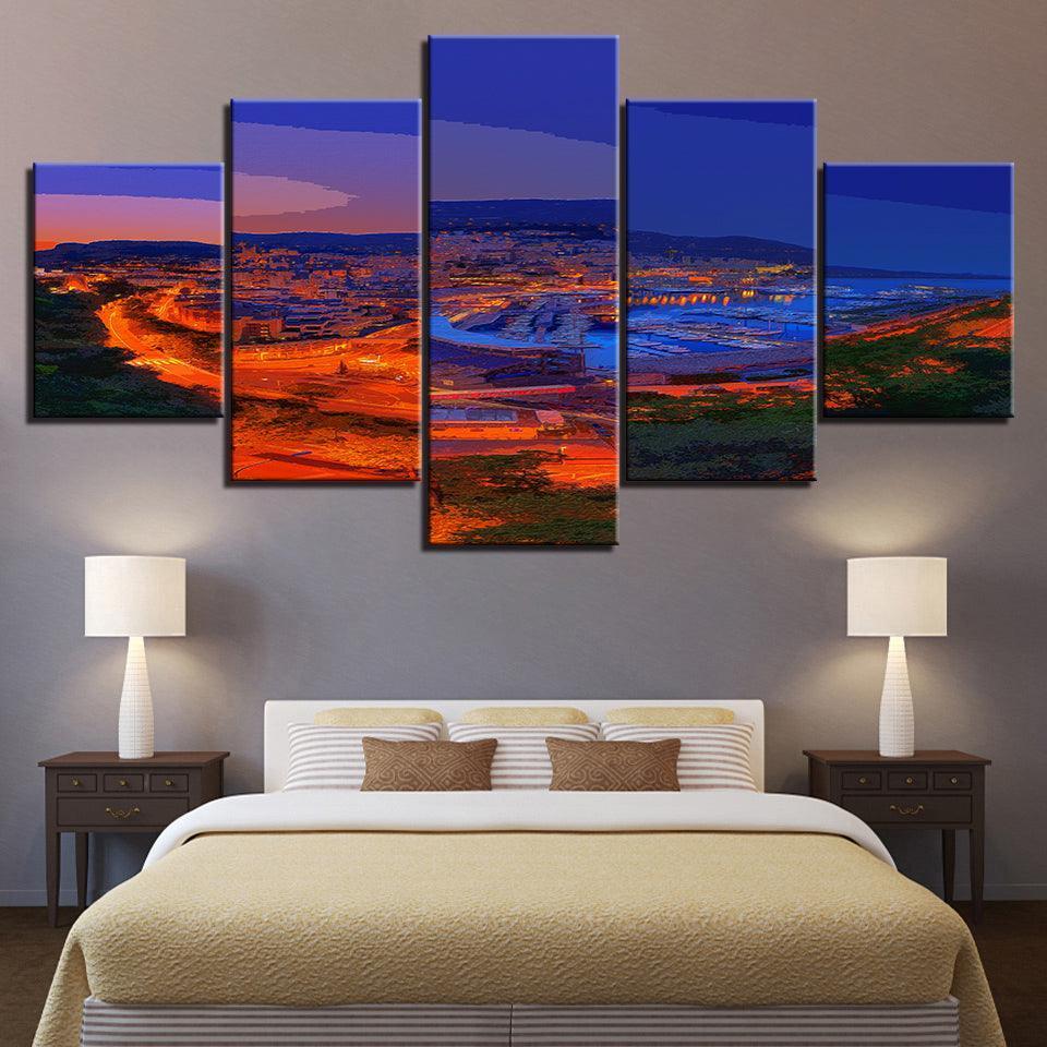 The Blue And Orange Evening Collection 5 Piece HD Multi Panel Canvas Wall Art Frame-Original Frame