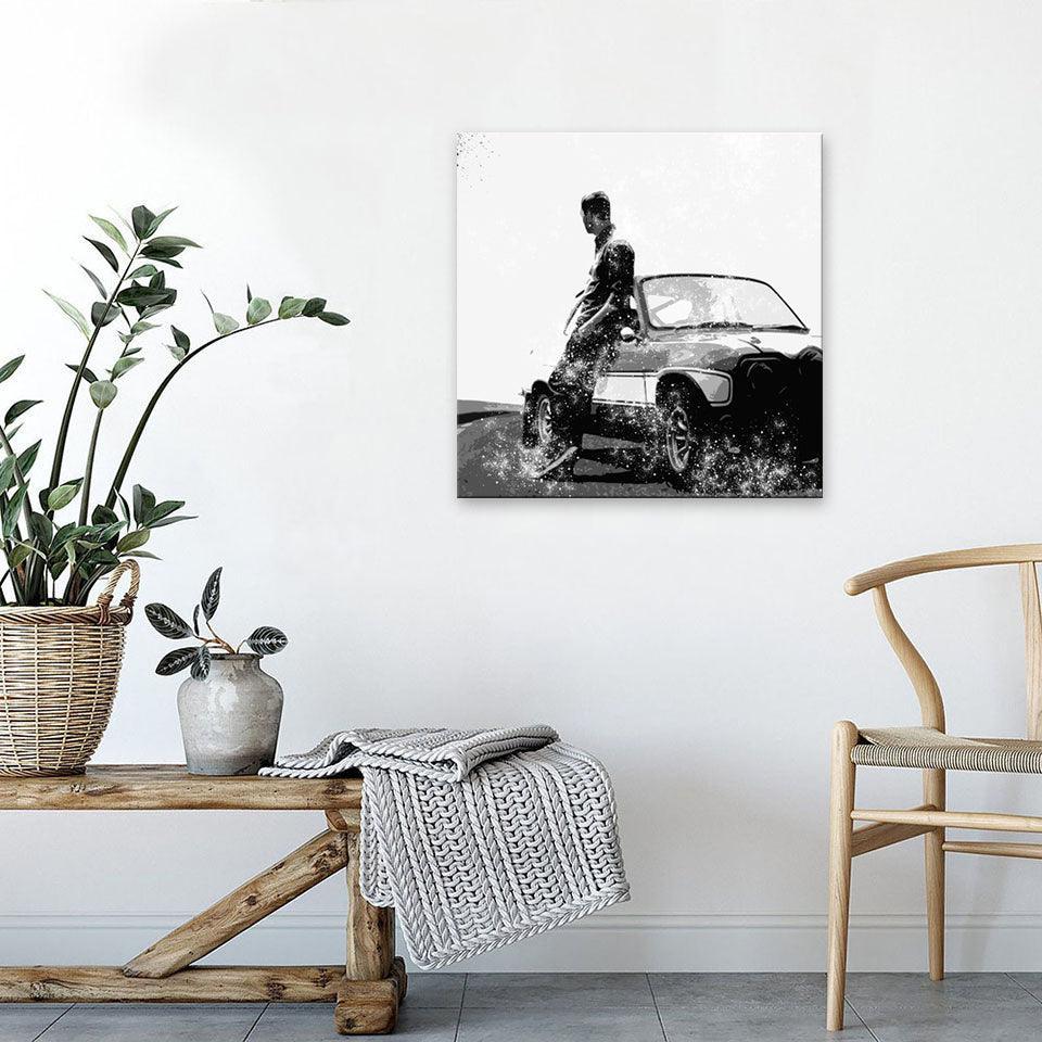 Fast And Furious Black And White 1 Piece HD Multi Panel Canvas Wall Art Frame-Original Frame