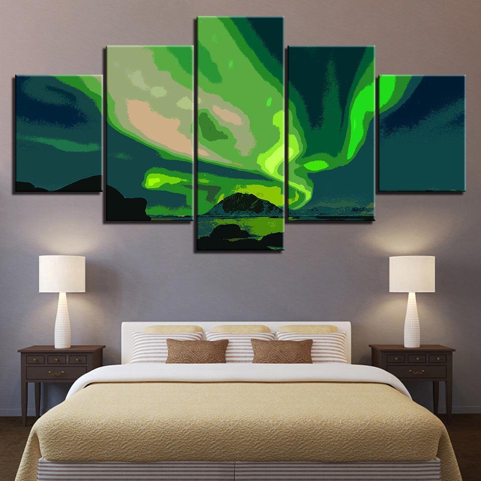 The Abstract Aurora Borealis Collection 5 Piece HD Multi Panel Canvas Wall Art Frame-Original Frame