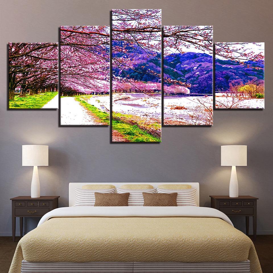 The Cherry Blossom  5 Piece HD Multi Panel Canvas Wall Art Frame-Original Frame
