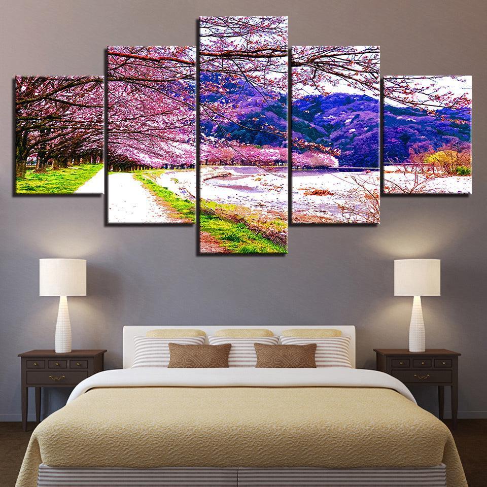 The Cherry Blossom  5 Piece HD Multi Panel Canvas Wall Art Frame-Original Frame