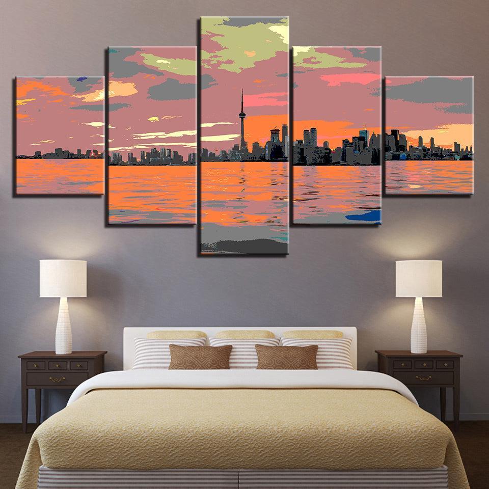 Views From The River Collection 5 Piece HD Multi Panel Canvas Wall Art Frame-Original Frame