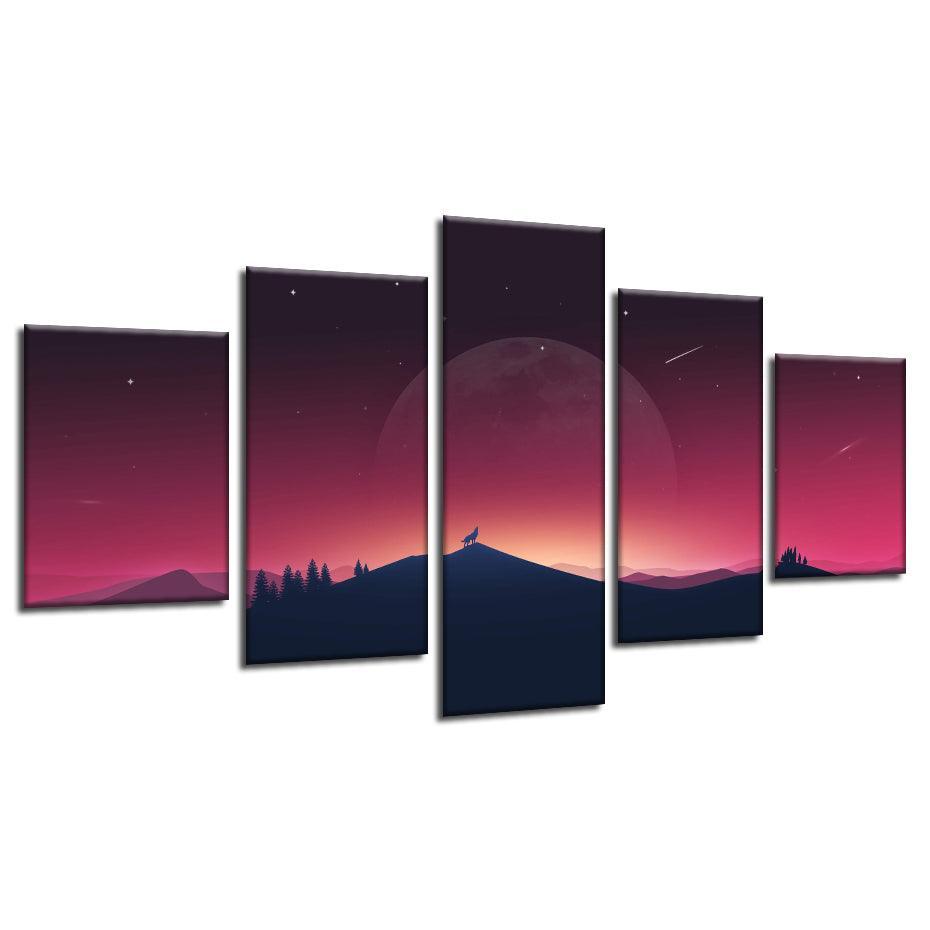 Howling Wolf 5 Piece HD Multi Panel Canvas Wall Art Frame-Original Frame