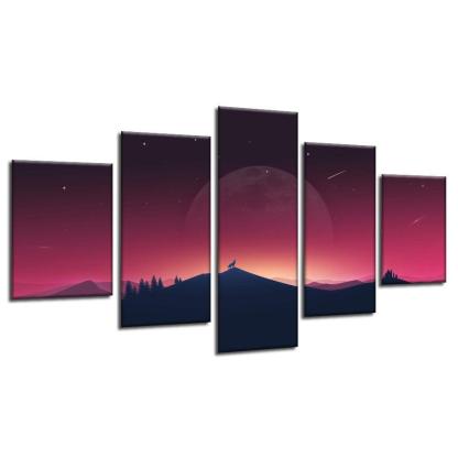 Howling Wolf 5 Piece HD Multi Panel Canvas Wall Art Frame-Original Frame