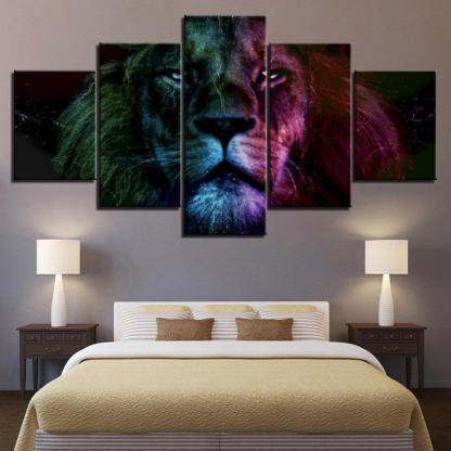 The Colorful Lion Collection 5 Piece HD Multi Panel Canvas Wall Art Frame-Original Frame