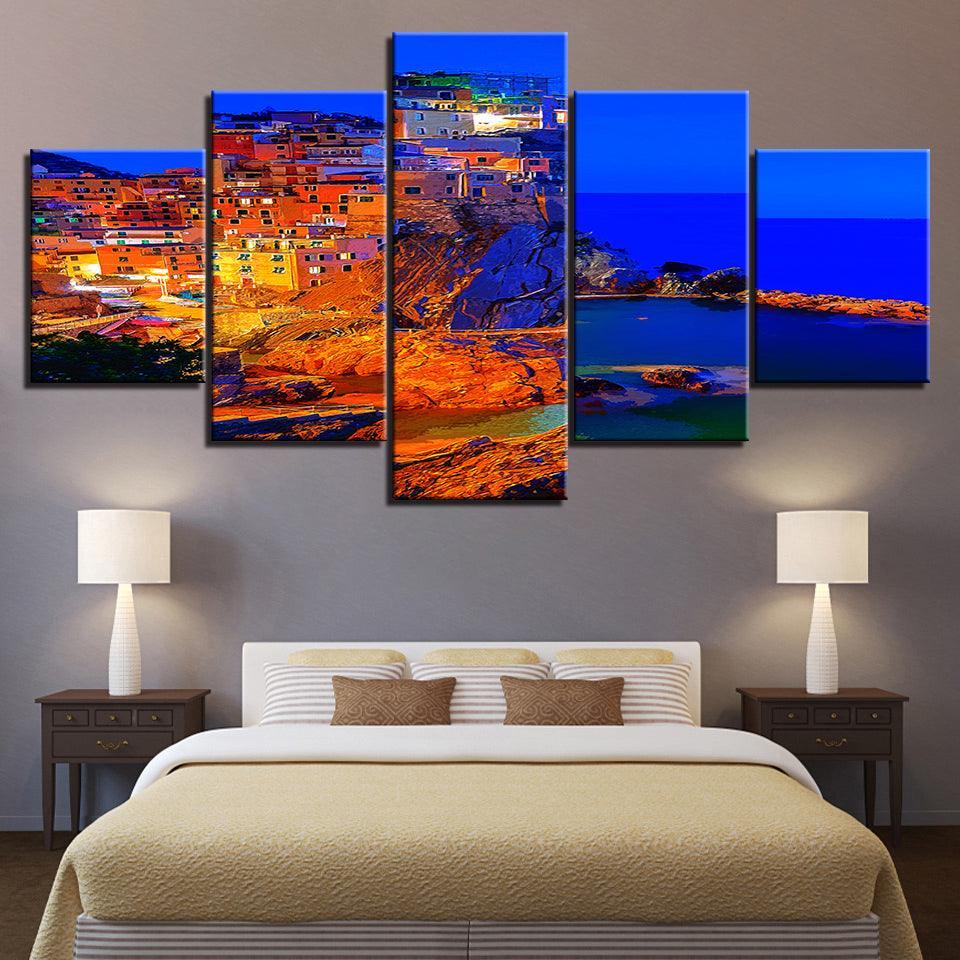The Warm City Collection 5 Piece HD Multi Panel Canvas Wall Art Frame-Original Frame
