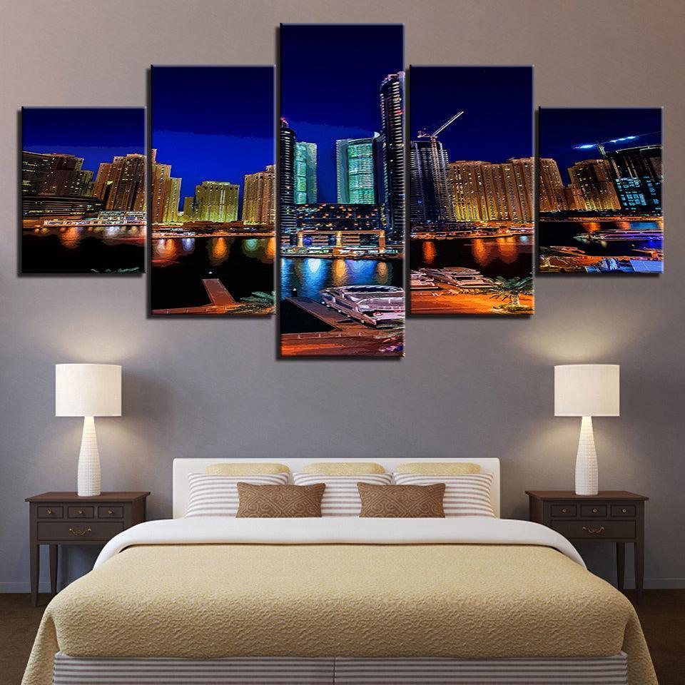 The Fancy City Collection 5 Piece HD Multi Panel Canvas Wall Art Frame-Original Frame