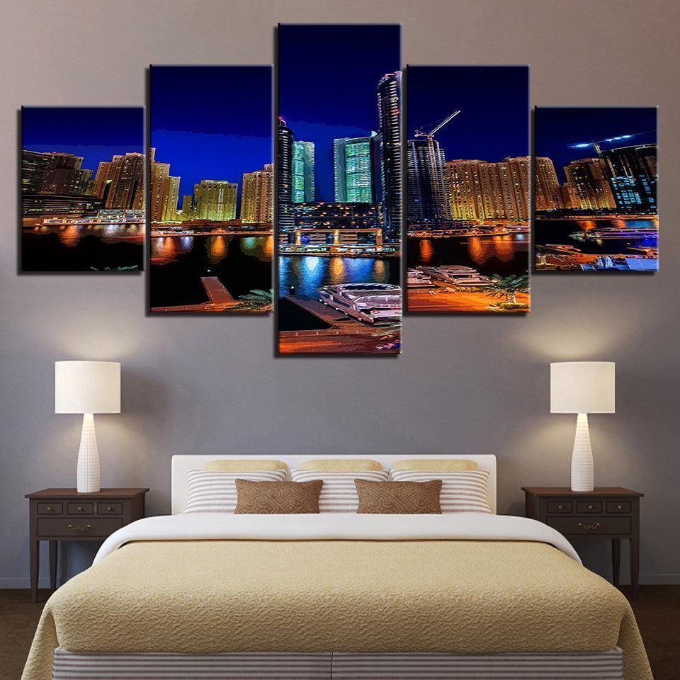 The Fancy City Collection 5 Piece HD Multi Panel Canvas Wall Art Frame-Original Frame