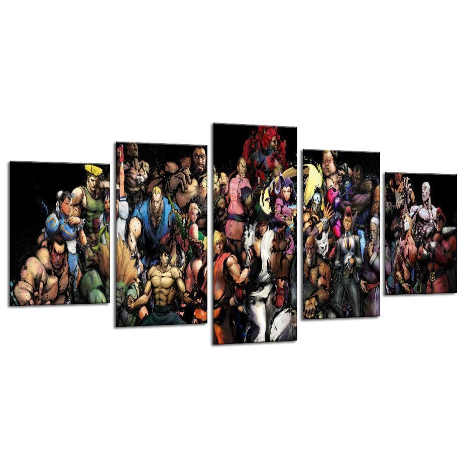 Street Fighters 5 Piece HD Multi Panel Canvas Wall Art Frame-Original Frame