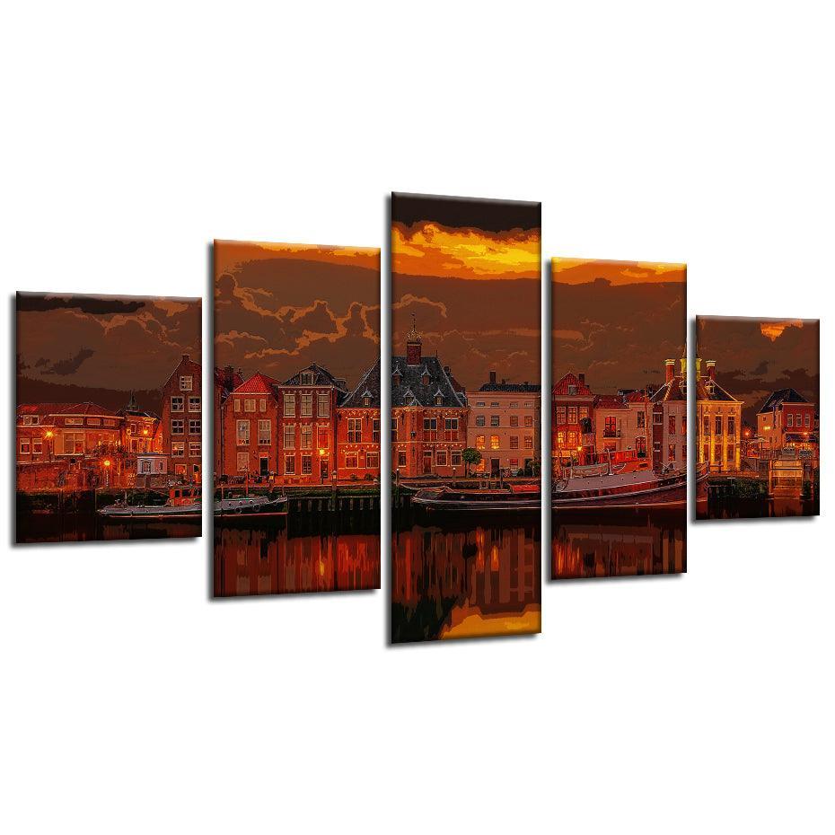 Netherlands Port 5 Piece HD Multi Panel Canvas Wall Art Frame-Original Frame
