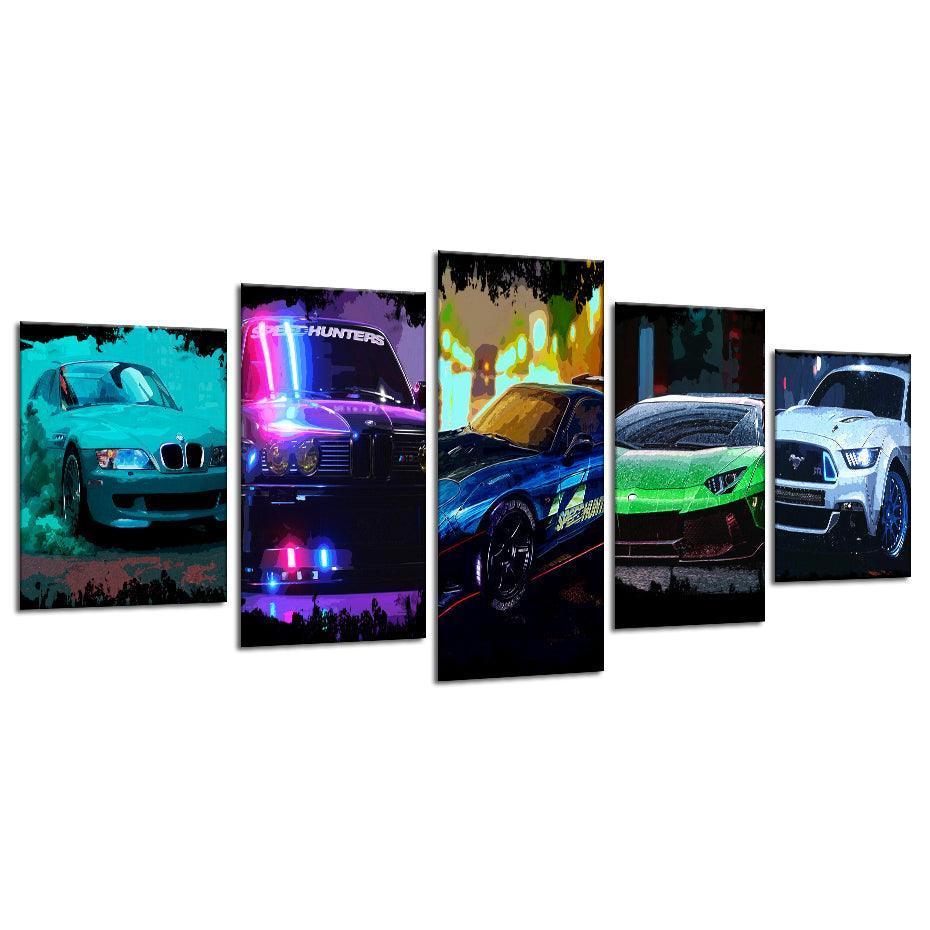 Car Game 5 Piece HD Multi Panel Canvas Wall Art Frame-Original Frame