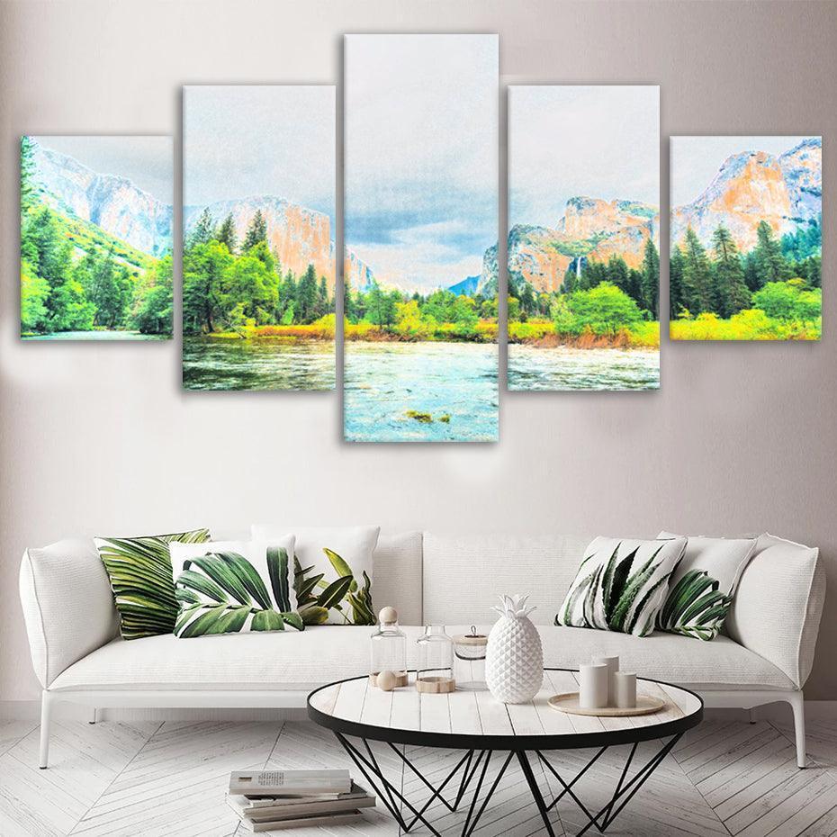 Yosemite National Park 5 Piece HD Multi Panel Canvas Wall Art Frame-Original Frame