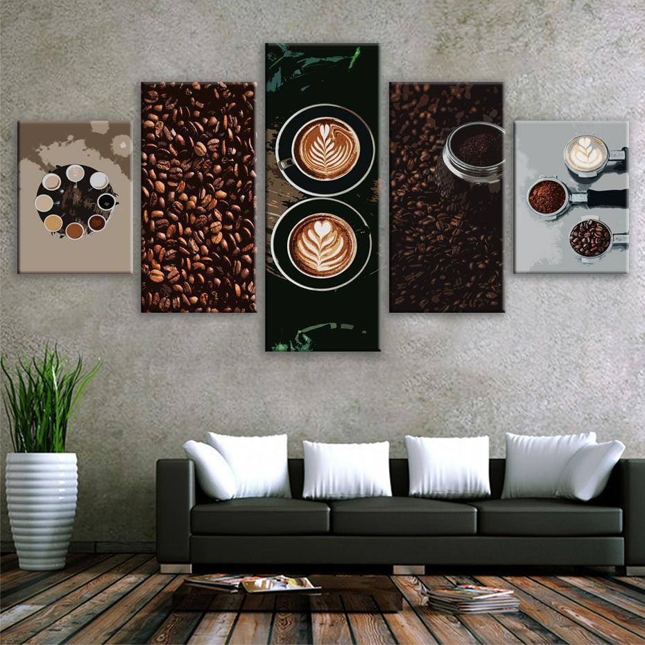Warm Coffee 5 Piece HD Multi Panel Canvas Wall Art Frame-Original Frame