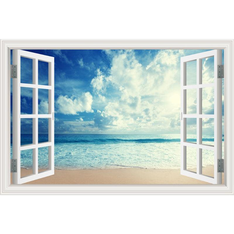 Blue Sky And Beach 3D Window Canvas Wall Art-Original Frame
