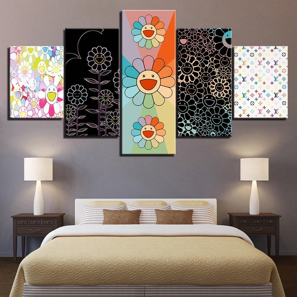 Flower Designs 5 Piece HD Multi Panel Canvas Wall Art Frame-Original Frame