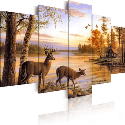 Animal Deer Pictures Vintage Wall Art Canvas Print-Original Frame