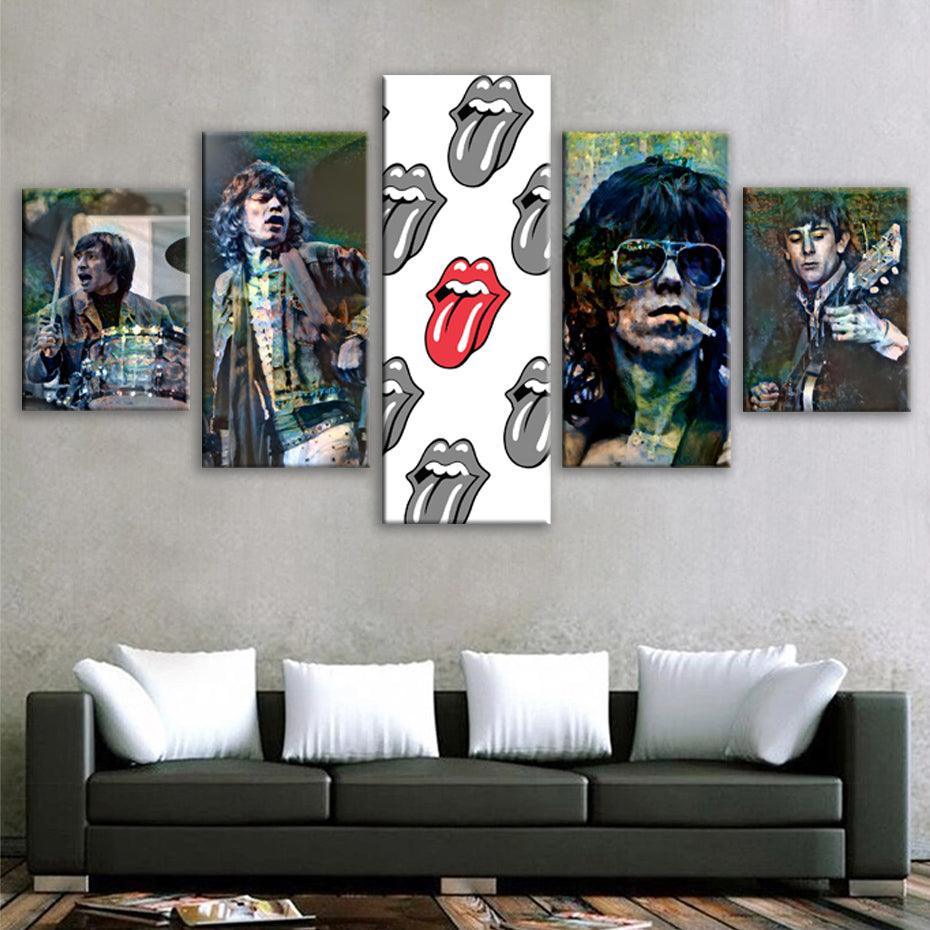 Rolling Stones 5 Piece HD Multi Panel Canvas Wall Art Frame-Original Frame