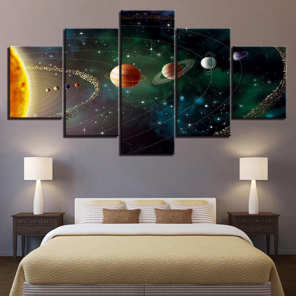 Solar System Journey Five-Panel Canvas Art Frame-Original Frame
