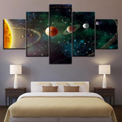 Solar System Journey Five-Panel Canvas Art Frame-Original Frame