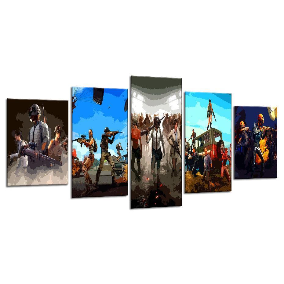 PUBG Game 5 Piece HD Multi Panel Canvas Wall Art-Original Frame