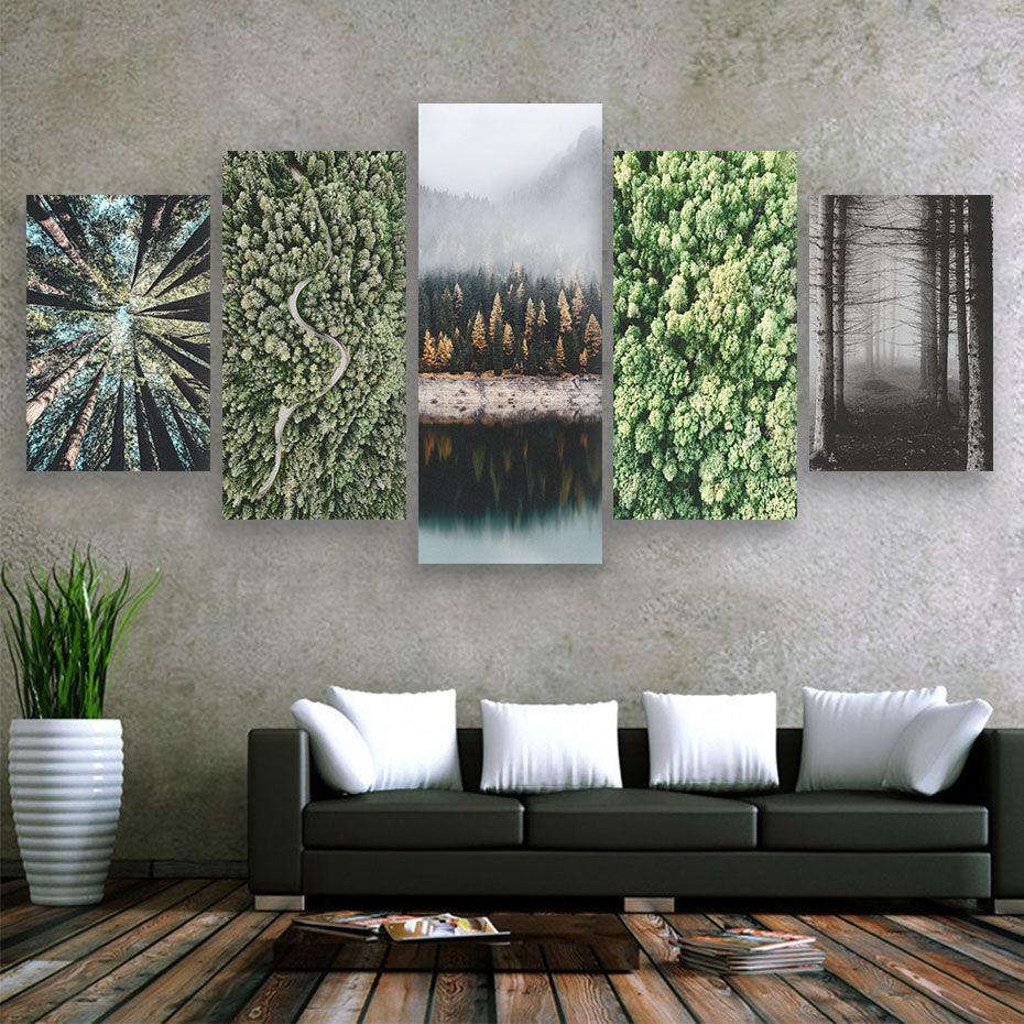 Beautiful Winter Forests 5 Piece HD Multi Panel Canvas Wall Art Frame-Original Frame