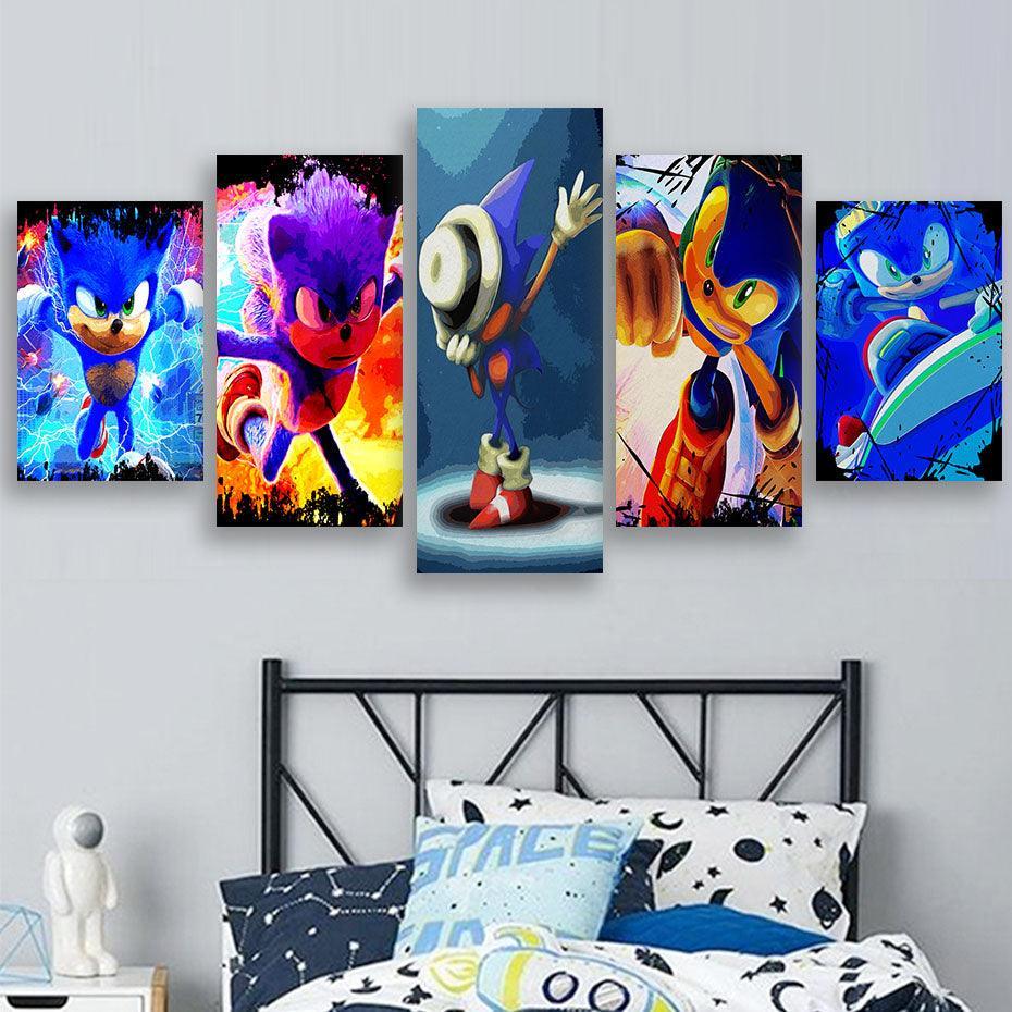 Sonic Hedgehog 5 Piece HD Multi Panel Canvas Wall Art Frame-Original Frame