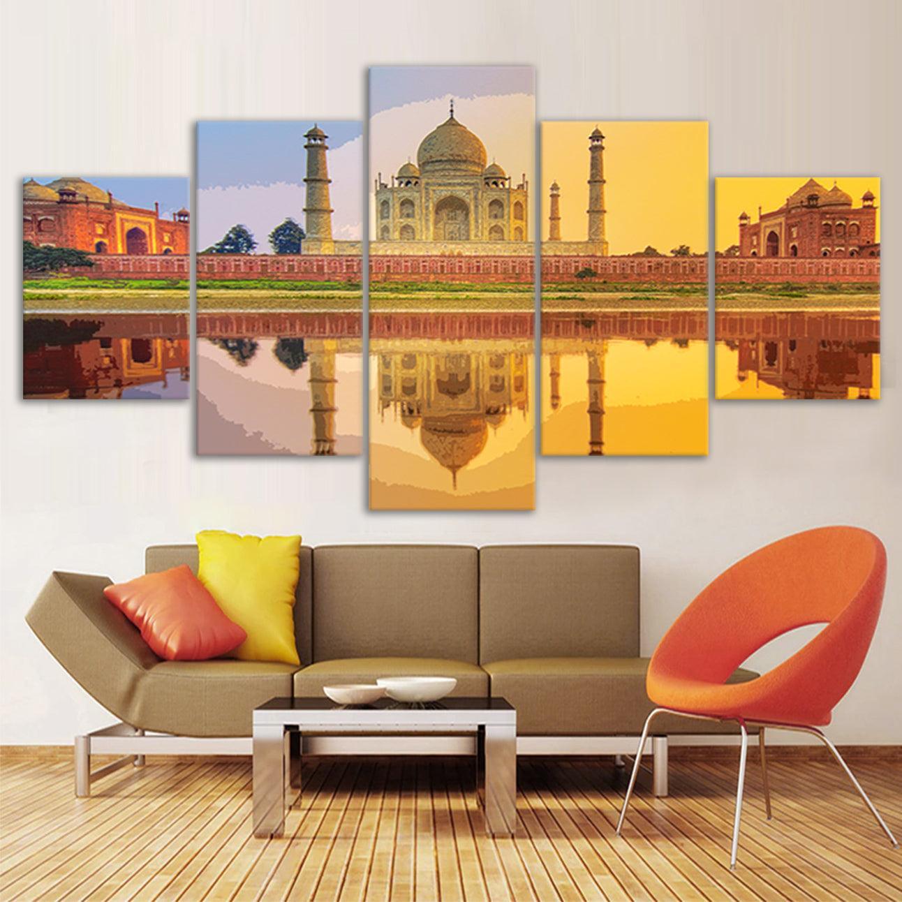 Taj Mahal 5 Piece HD Multi Panel Canvas Wall Art Frame-Original Frame