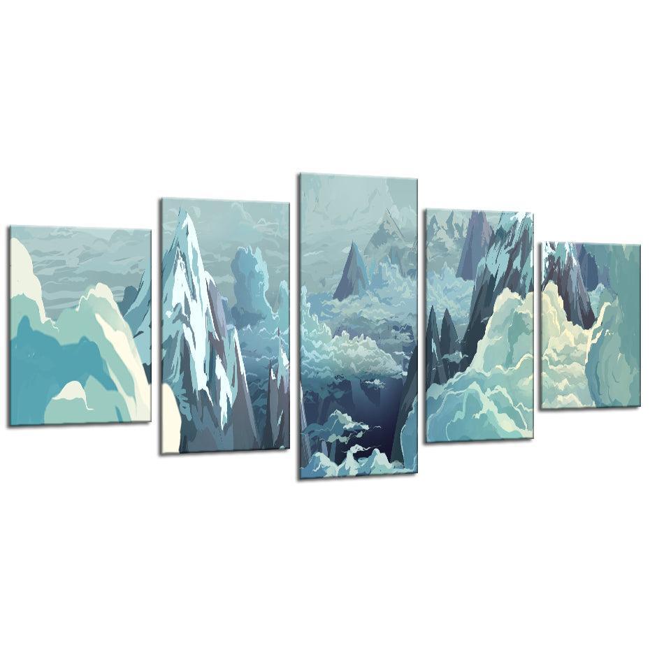 Icy Mountains 5 Piece HD Multi Panel Canvas Wall Art Frame-Original Frame