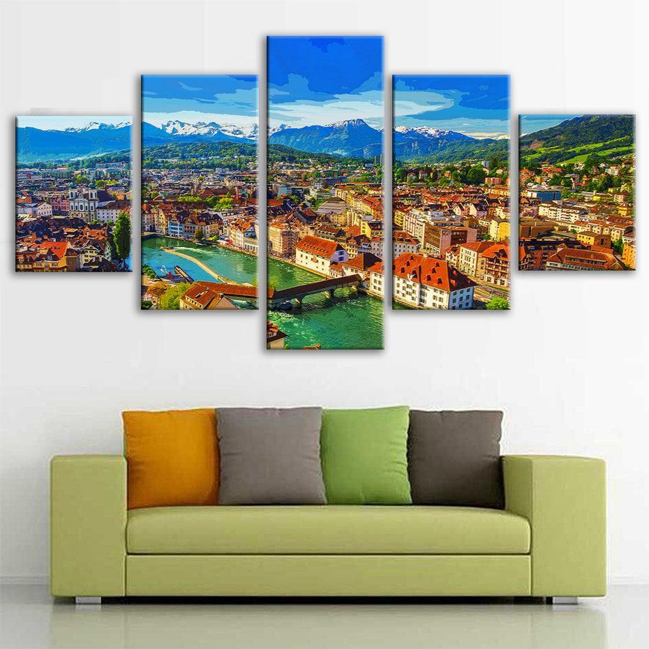 Luzern Switzerland 5 Piece HD Multi Panel Canvas Wall Art Frame-Original Frame