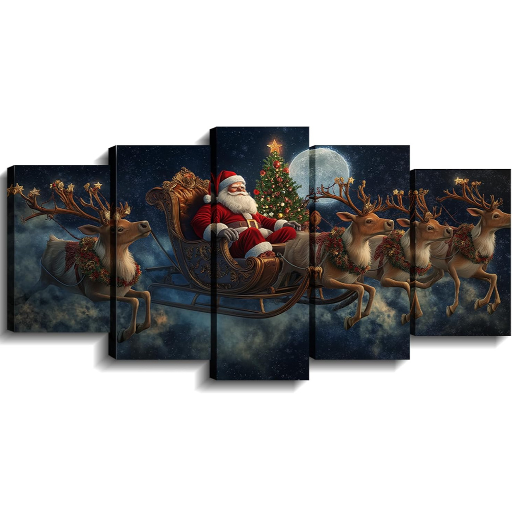 Christmas Wall Art 5 Piece Christmas Tree Winter Wonderland Picture Canvas Print