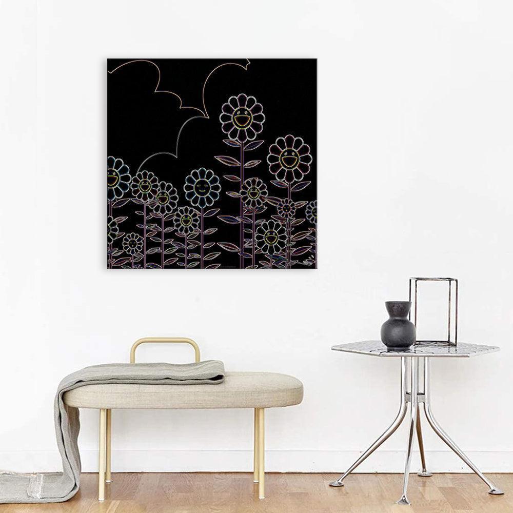 Neon Flowers 1 Piece HD Multi Panel Canvas Wall Art Frame-Original Frame