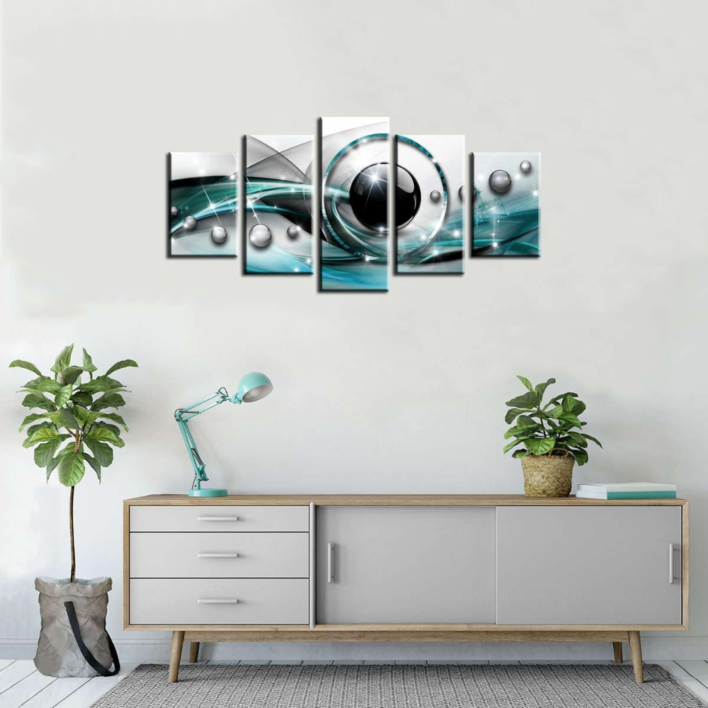 Modern Abstract Circle Line Canvas Wall Art Set 5 Pieces