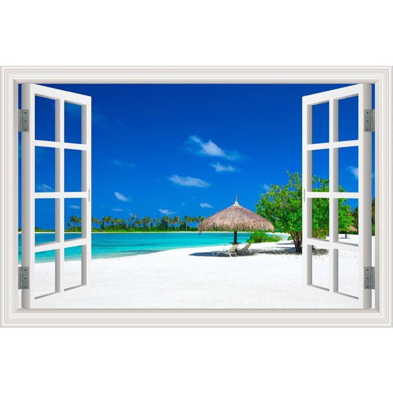 Blue Sky And Beach 3D Window Canvas Wall Art-Original Frame