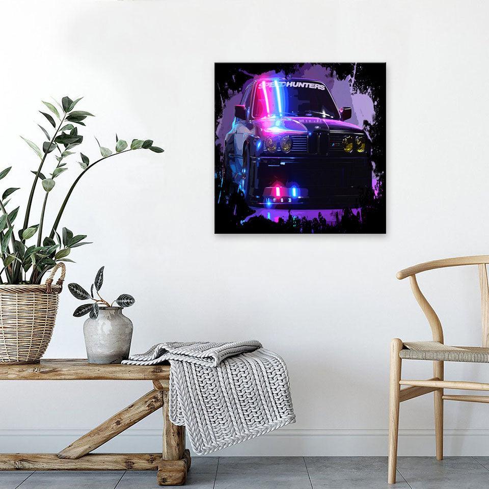 Purple Car Cartoon 1 Piece HD Multi Panel Canvas Wall Art-Original Frame