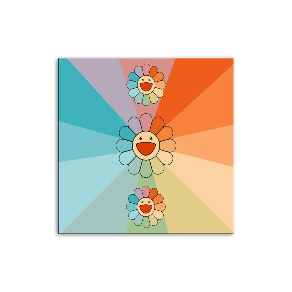 Rainbow Happy Flowers 1 Piece HD Multi Panel Canvas Wall Art-Original Frame