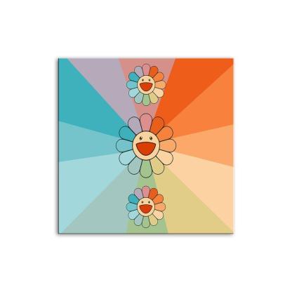 Rainbow Happy Flowers 1 Piece HD Multi Panel Canvas Wall Art-Original Frame