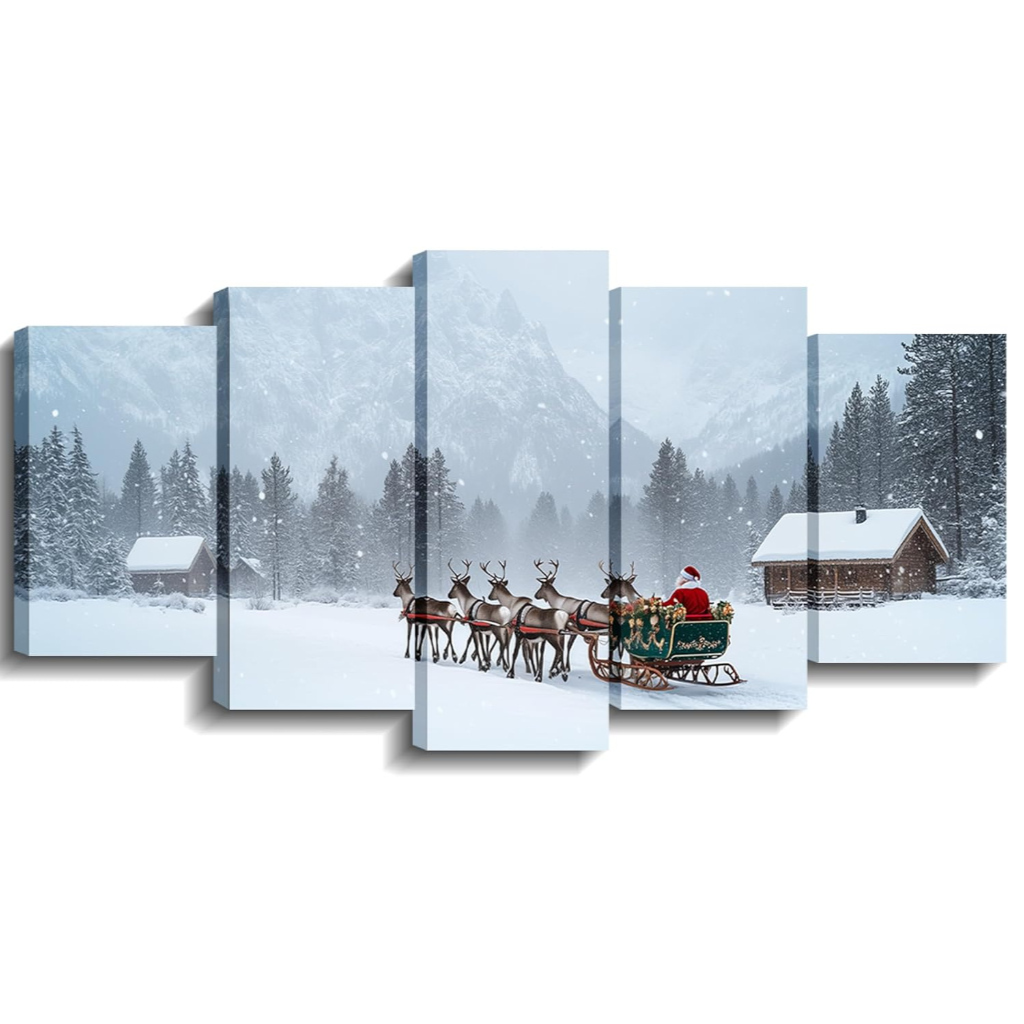Christmas Wall Art 5 Piece Christmas Tree Winter Wonderland Picture Canvas Print