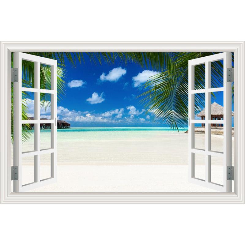 Blue Sky And Beach 3D Window Canvas Wall Art-Original Frame
