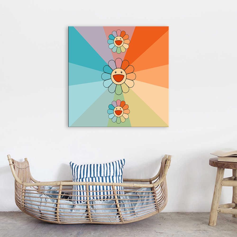 Rainbow Happy Flowers 1 Piece HD Multi Panel Canvas Wall Art-Original Frame