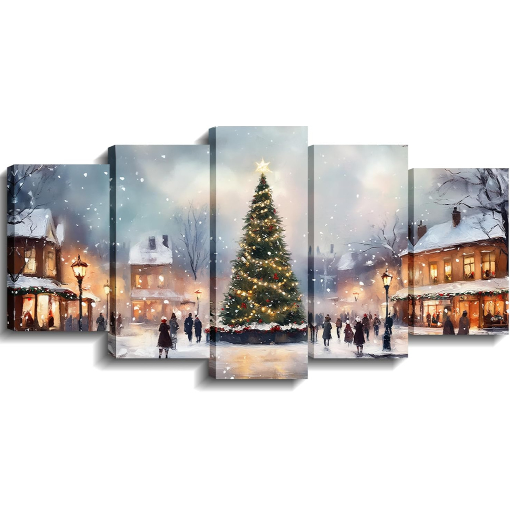 Christmas Wall Art 5 Piece Christmas Tree Winter Wonderland Picture Canvas Print