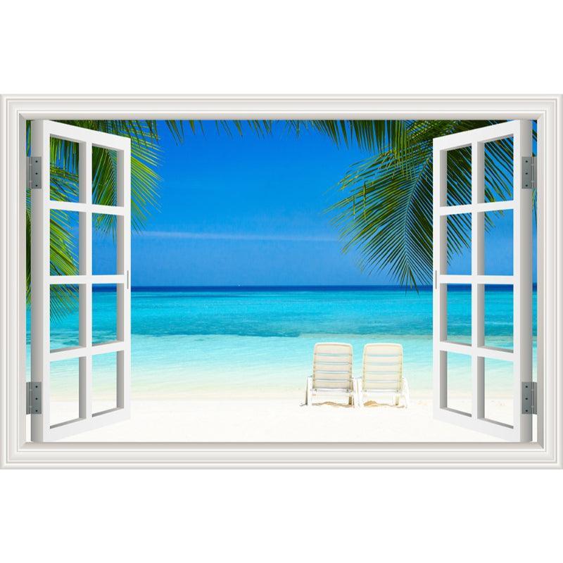 Blue Sky And Beach 3D Window Canvas Wall Art-Original Frame