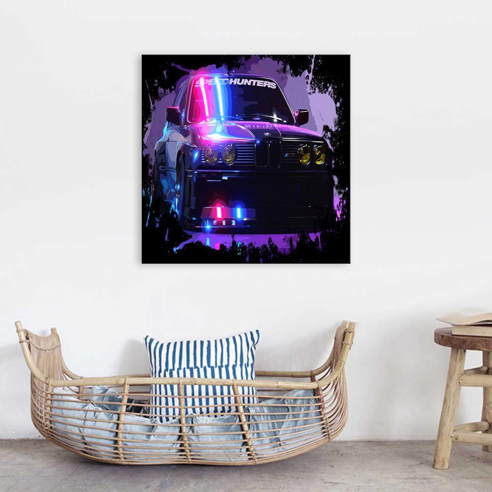 Purple Car Cartoon 1 Piece HD Multi Panel Canvas Wall Art-Original Frame