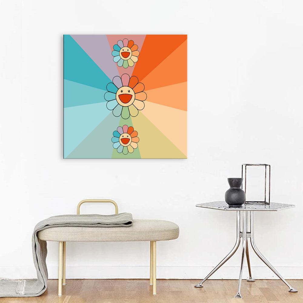 Rainbow Happy Flowers 1 Piece HD Multi Panel Canvas Wall Art-Original Frame