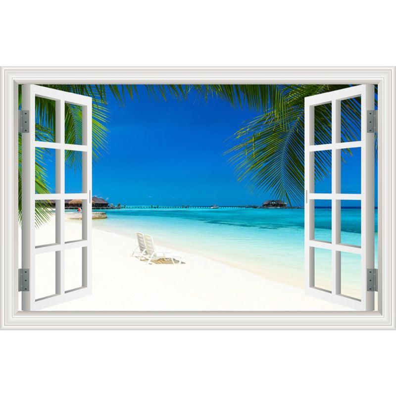 Blue Sky And Beach 3D Window Canvas Wall Art-Original Frame