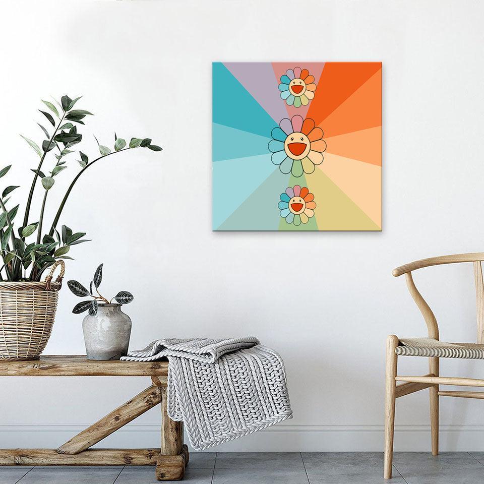 Rainbow Happy Flowers 1 Piece HD Multi Panel Canvas Wall Art-Original Frame