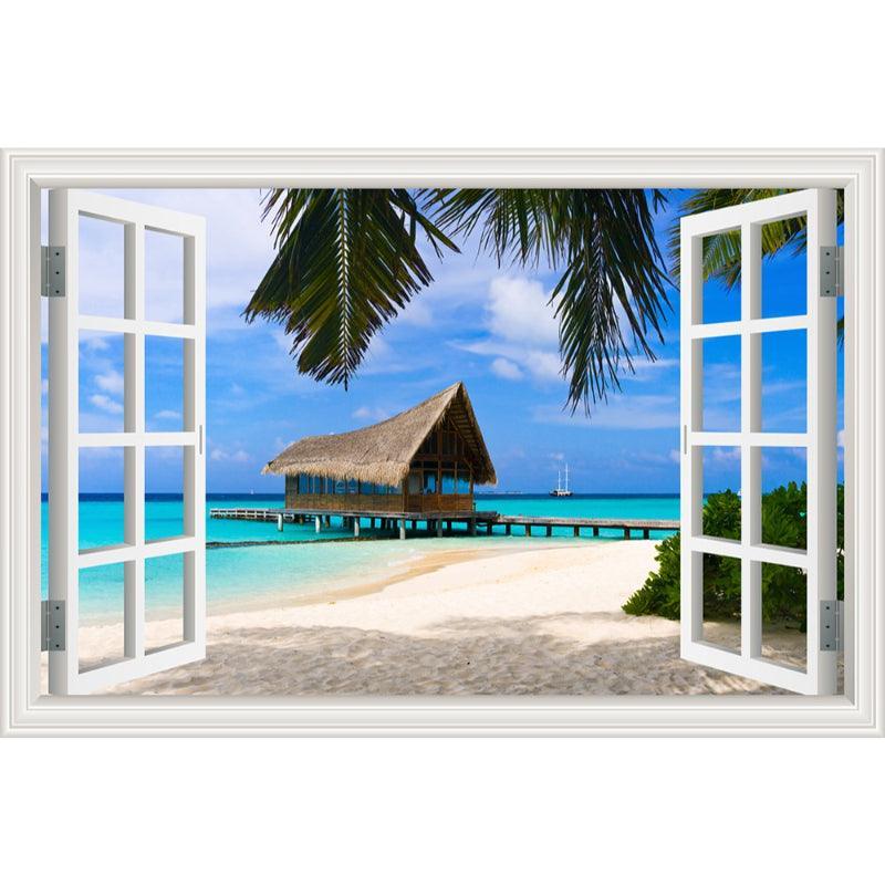Blue Sky And Beach 3D Window Canvas Wall Art-Original Frame