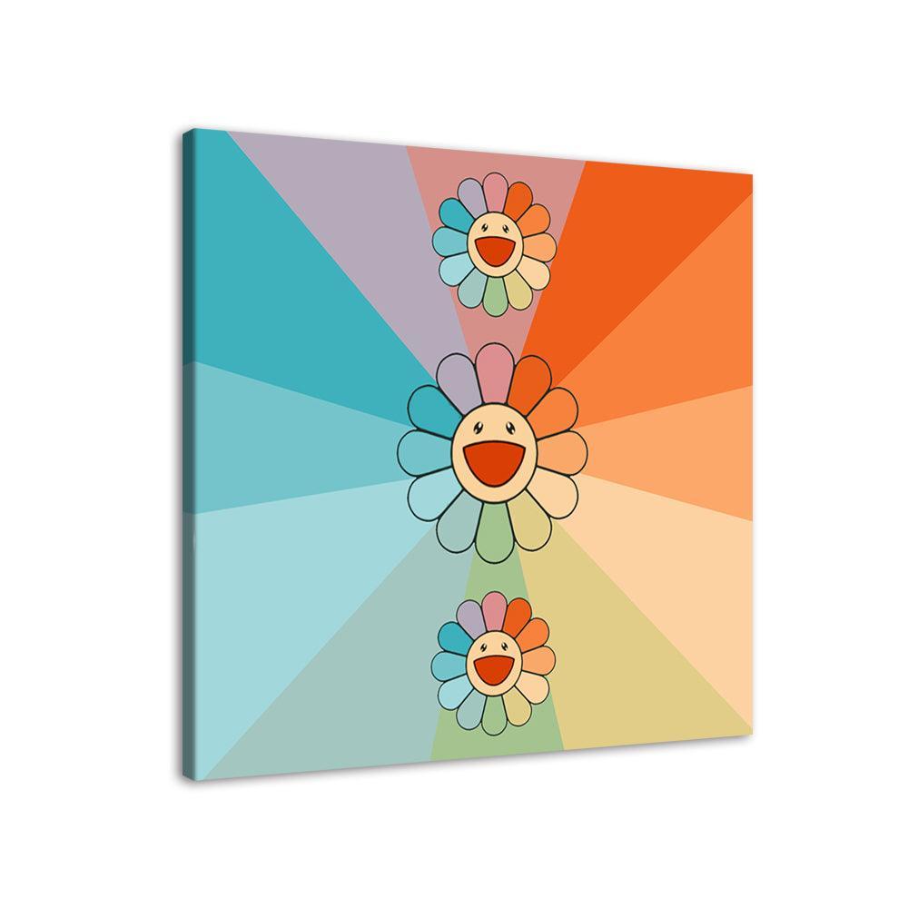 Rainbow Happy Flowers 1 Piece HD Multi Panel Canvas Wall Art-Original Frame