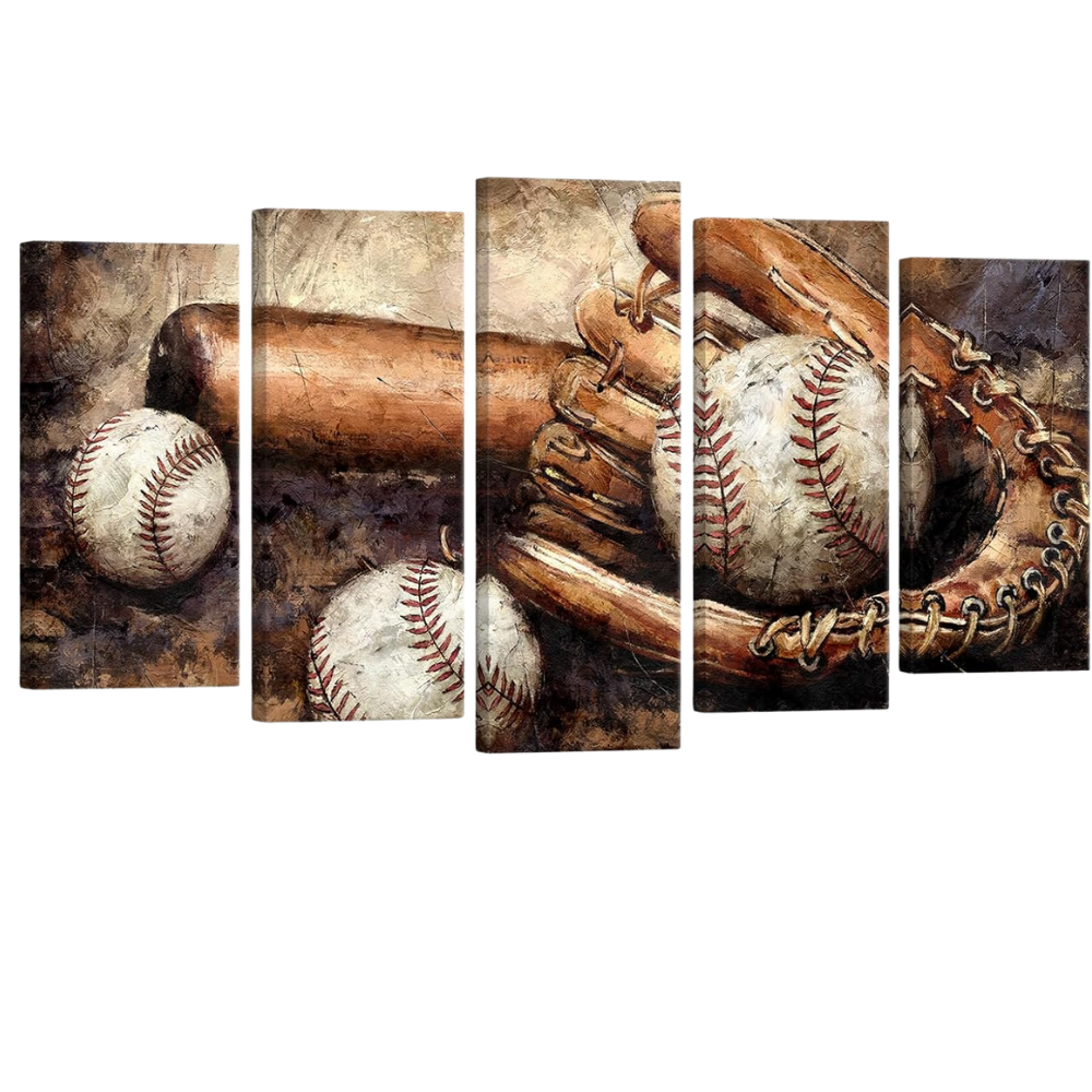 5 Pieces Vintage Baseball Canvas Wall Art For Home And Office Decor